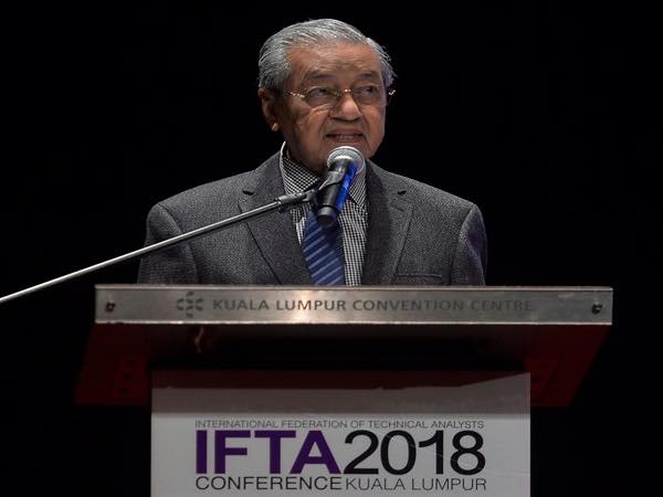 Tun Dr. Mahathir bin Mohamad delivering keynote speech at IFTA 2018 Conference opening ceremony in Kuala Lumpur, hosted by MATA